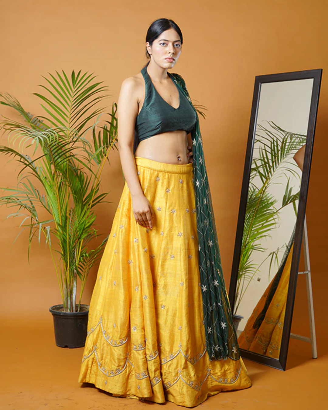 Sonali Bansal - Green blouse and dupatta with mustard lehenga From Fiza