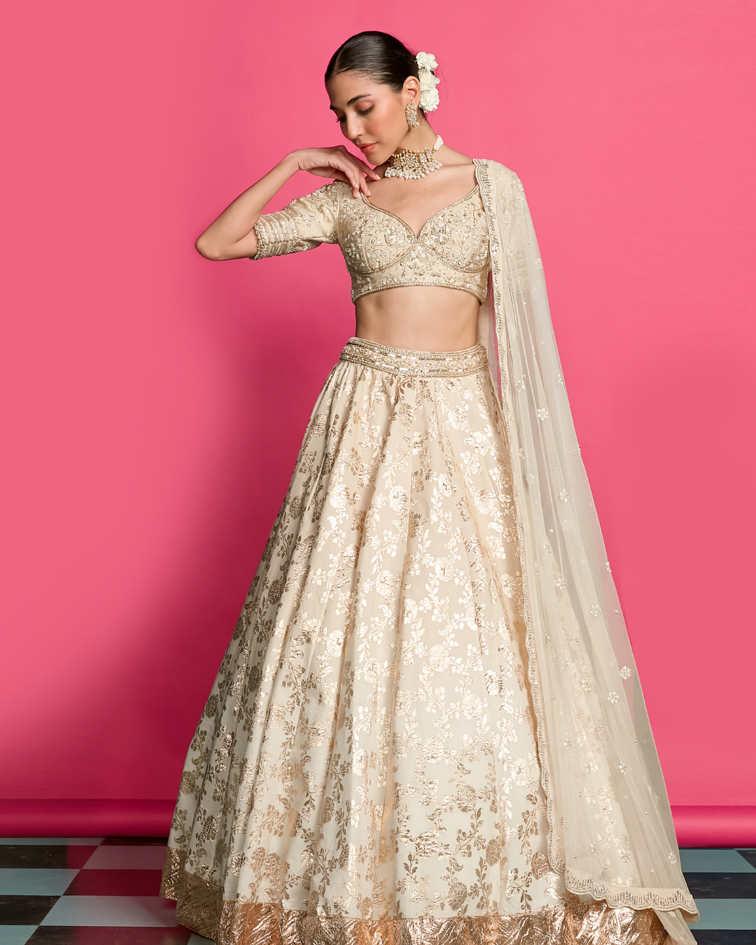 Priyanka Jain - Golden Bloom Lehenga Set  From Riyasat