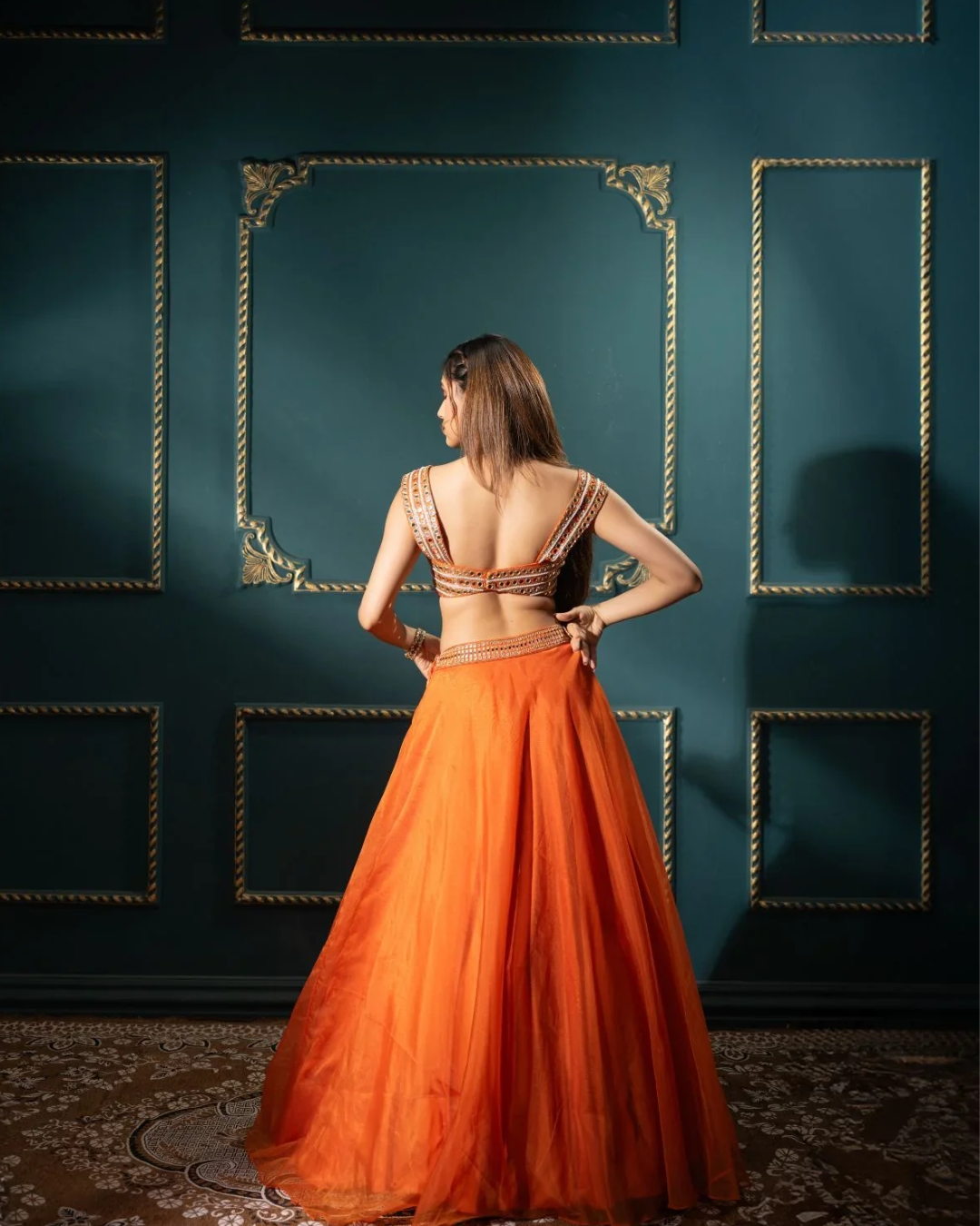 Anisha Shetty - Tangelo Organza Lehenga Set From Rangin