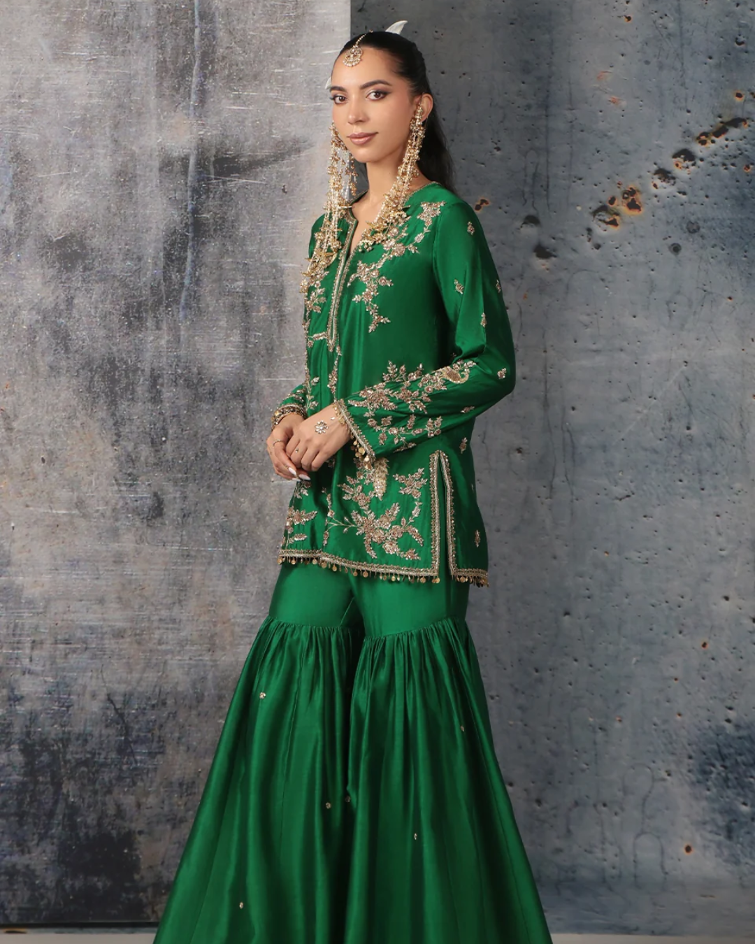 Niti Bothra - Zar-Rang Green Jaal Sharara Set