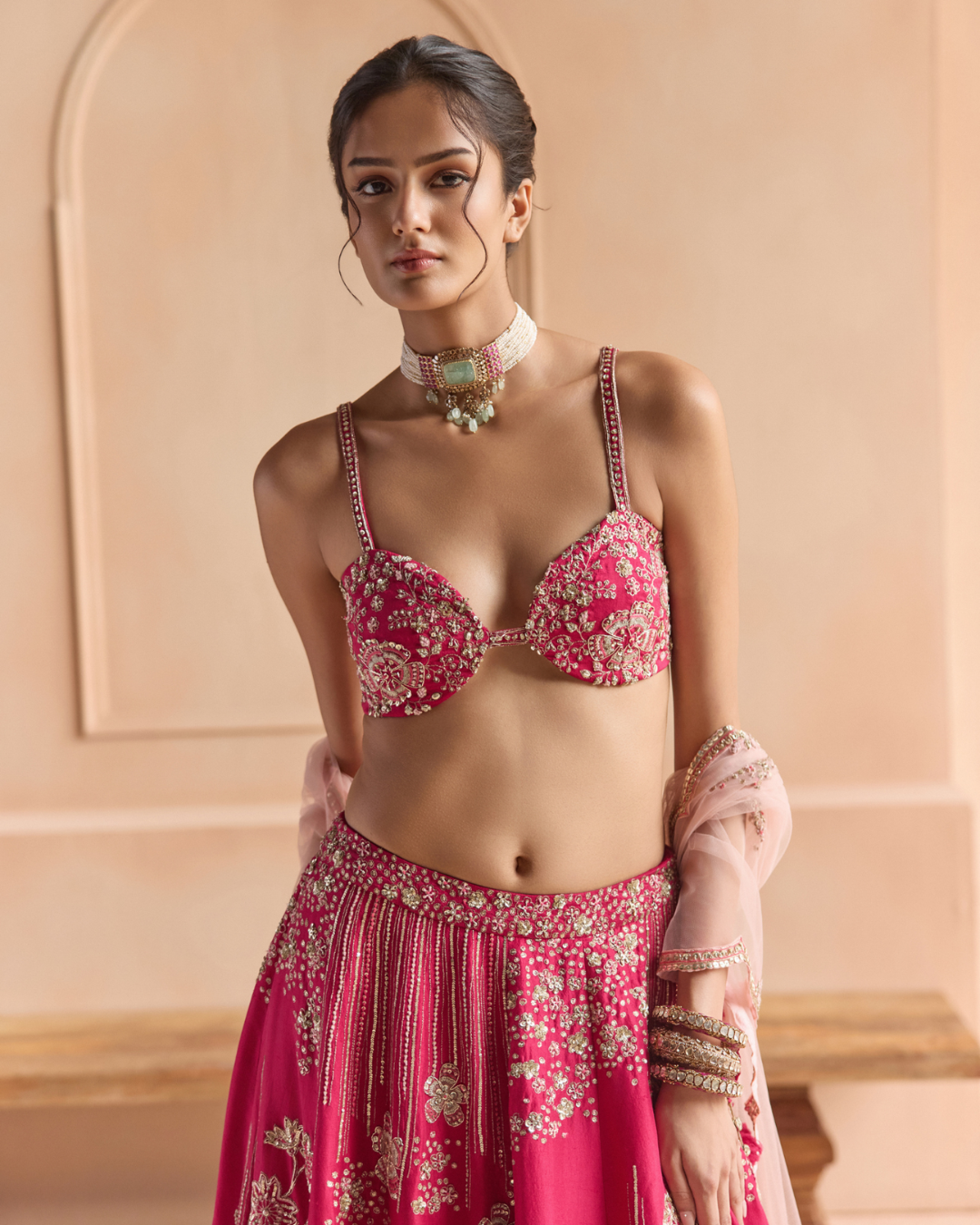 Osaa By Adarsh - Cut Ruby Embroidered Mulberry Lehenga Set From Off The Record