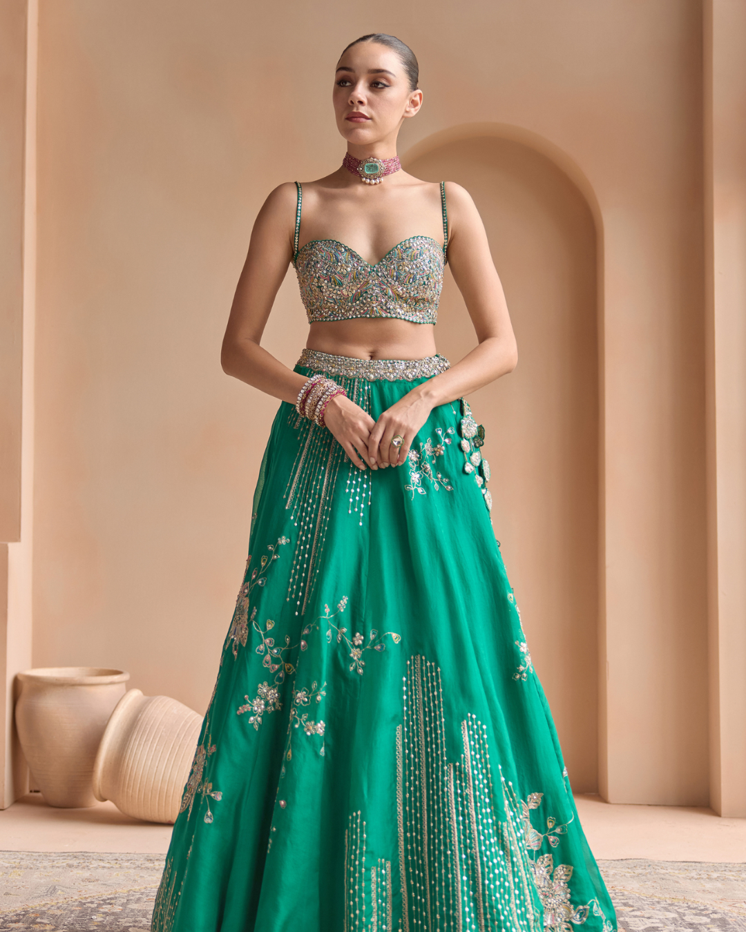 Osaa By Adarsh - Jewel Green Embroidered Lehenga Set From Off The Record