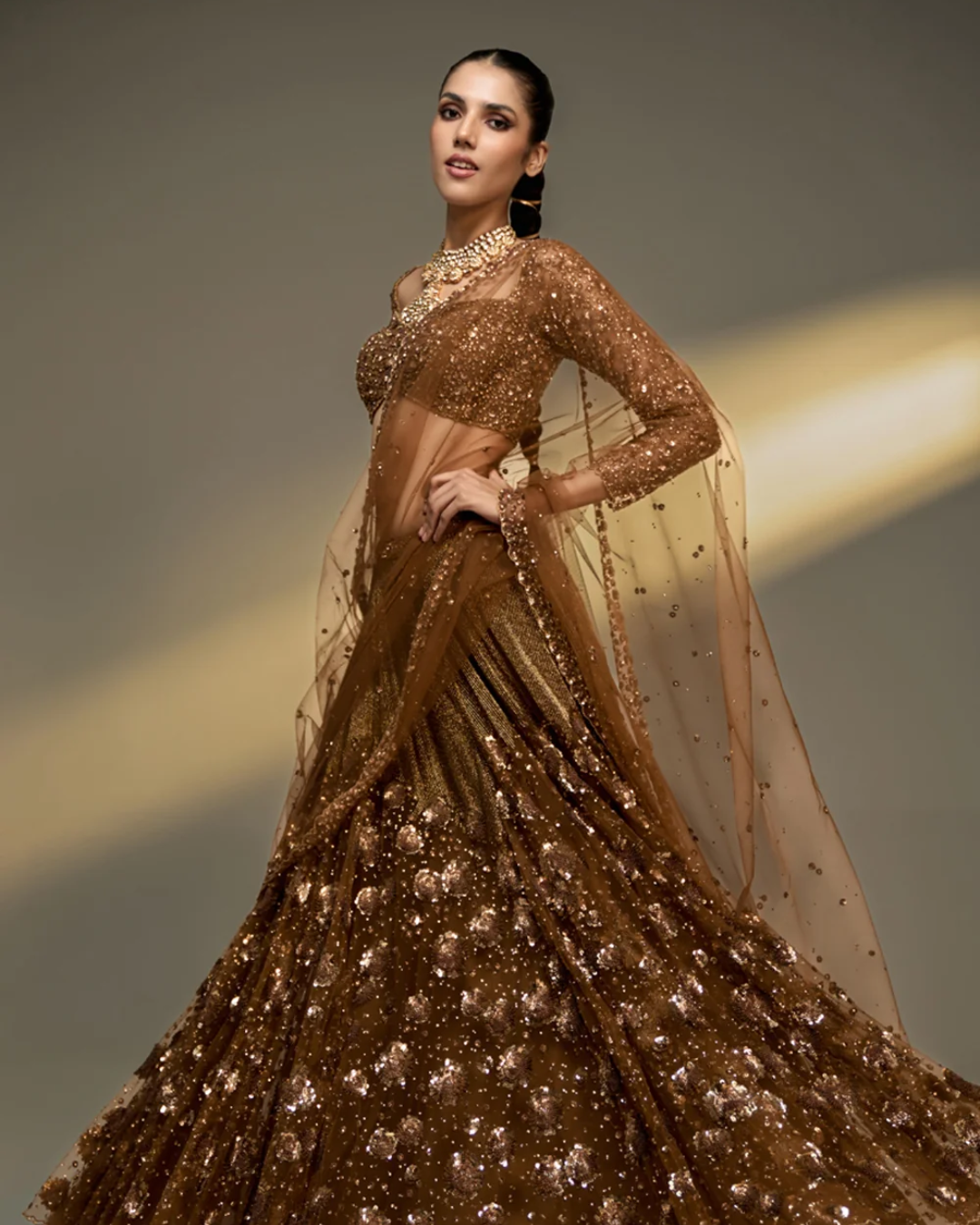 Prevasu - Copper Gold Lehenga Set From The Mocha Edit