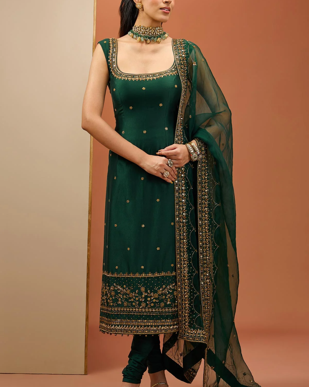 Esha Koul - Emerald Green Long Kurta Set From Noor