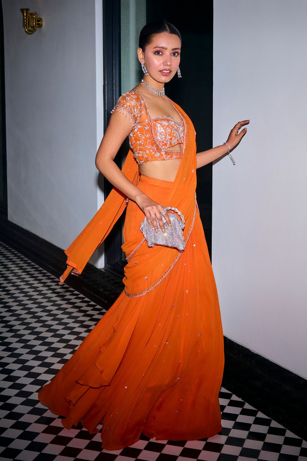 Sanya Gulati - Orange Pre-Draped Saree from Kia & Kyara