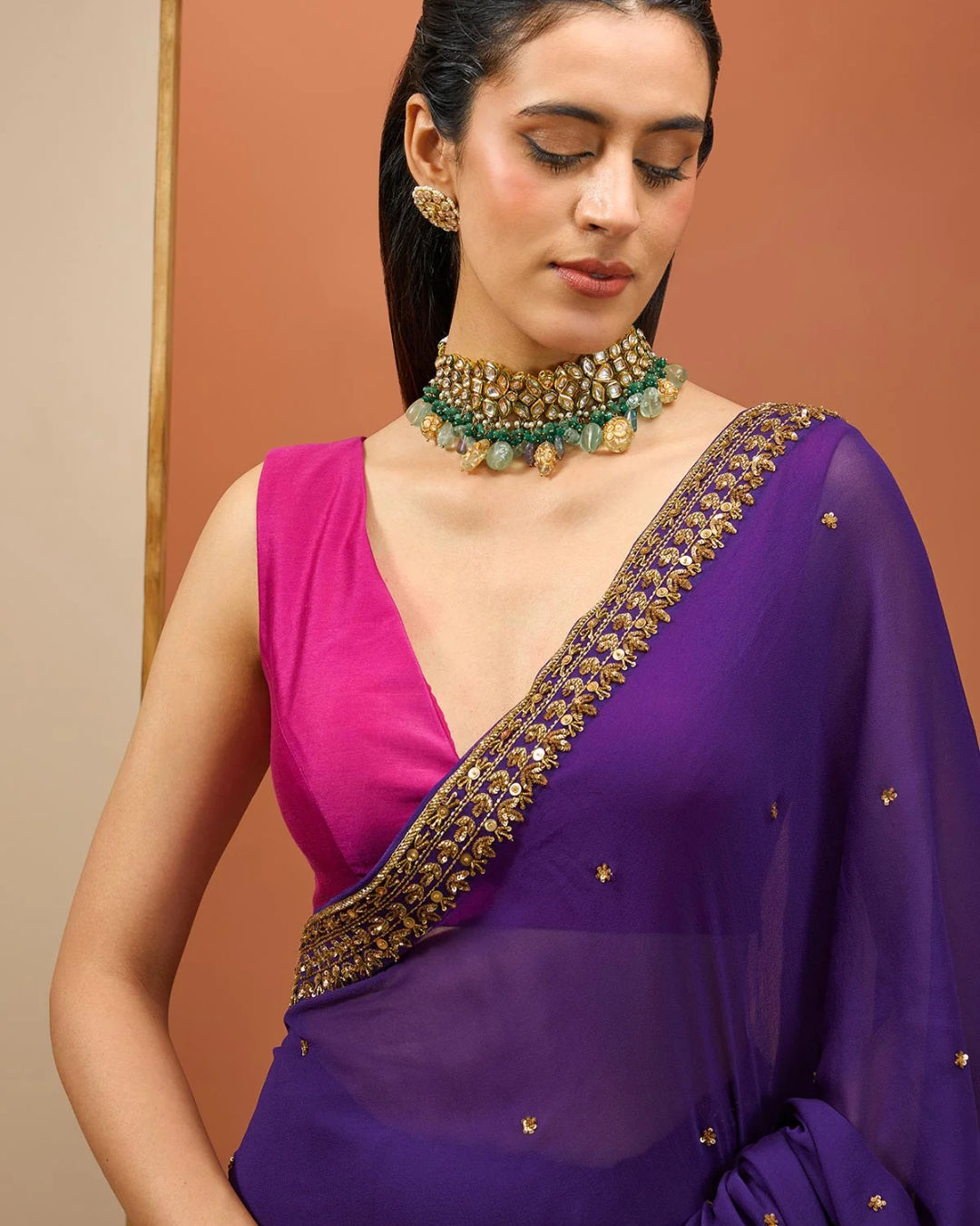 Esha Koul - Deep Purple Saree Set From Noor