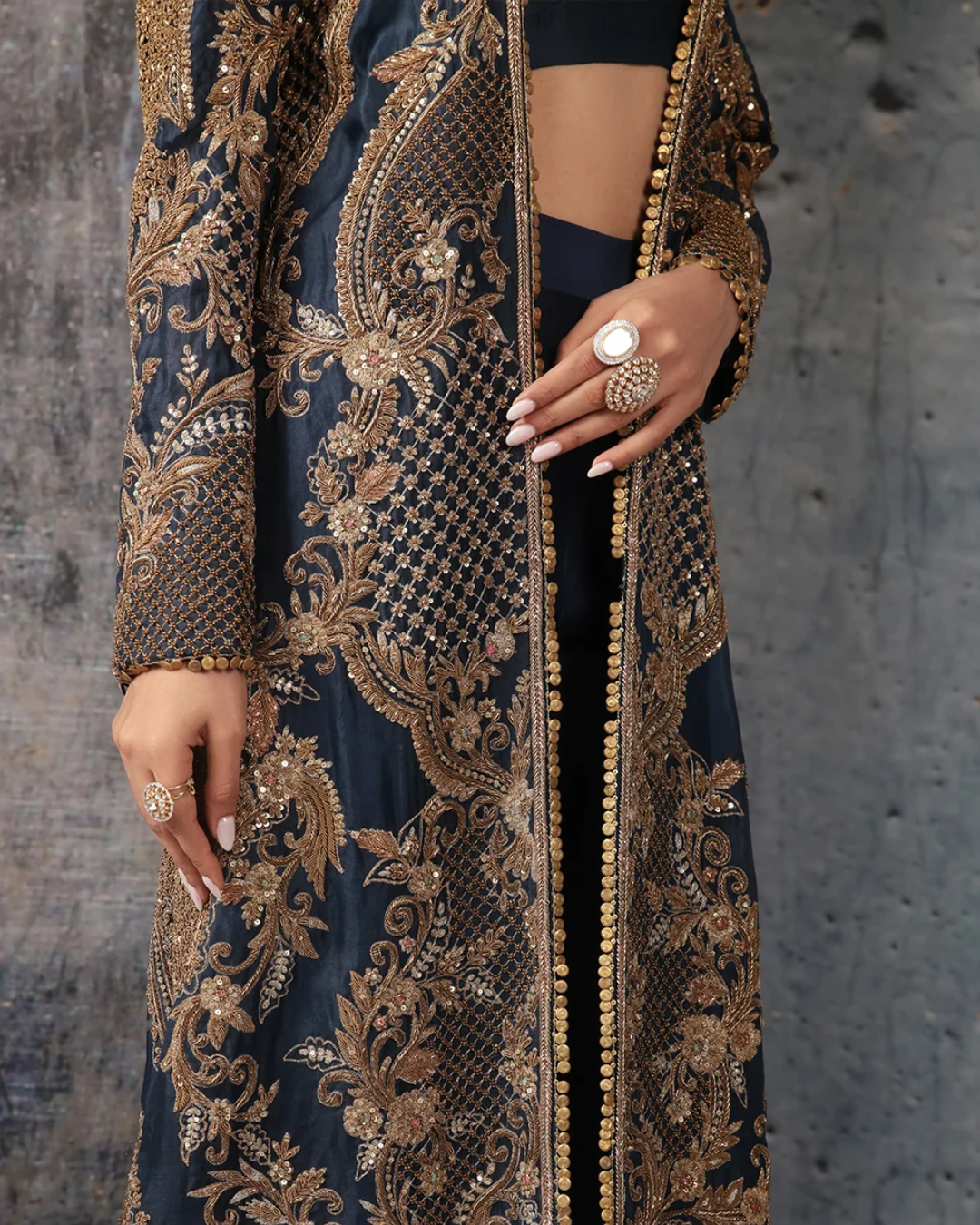 Niti Bothra - Zar-Rang Blue Long Jacket Set