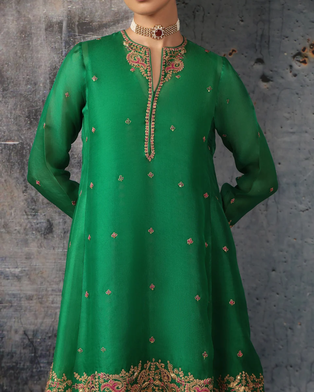 Niti Bothra - Zar-Rang Green Short Pheran Kurta Set