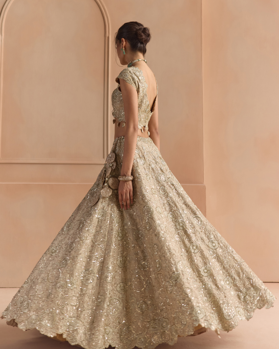 Osaa By Adarsh - Beige Champagne Tissue Silk Lehenga Set From Off The Record