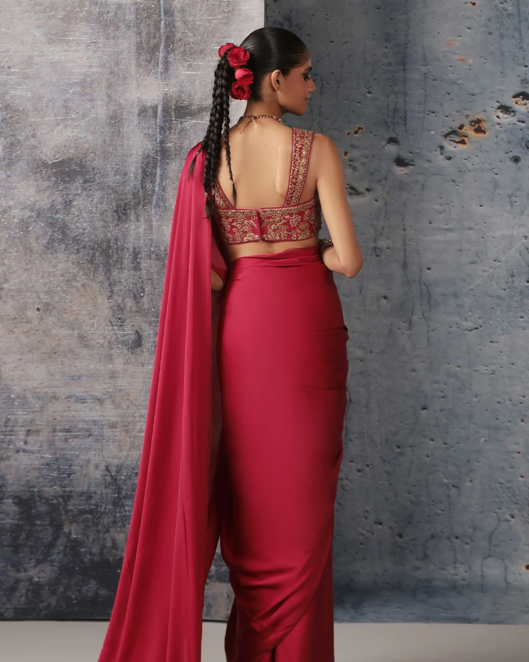 Niti Bothra - Zar-Rang Maroon Heavy Fringe Saree Set