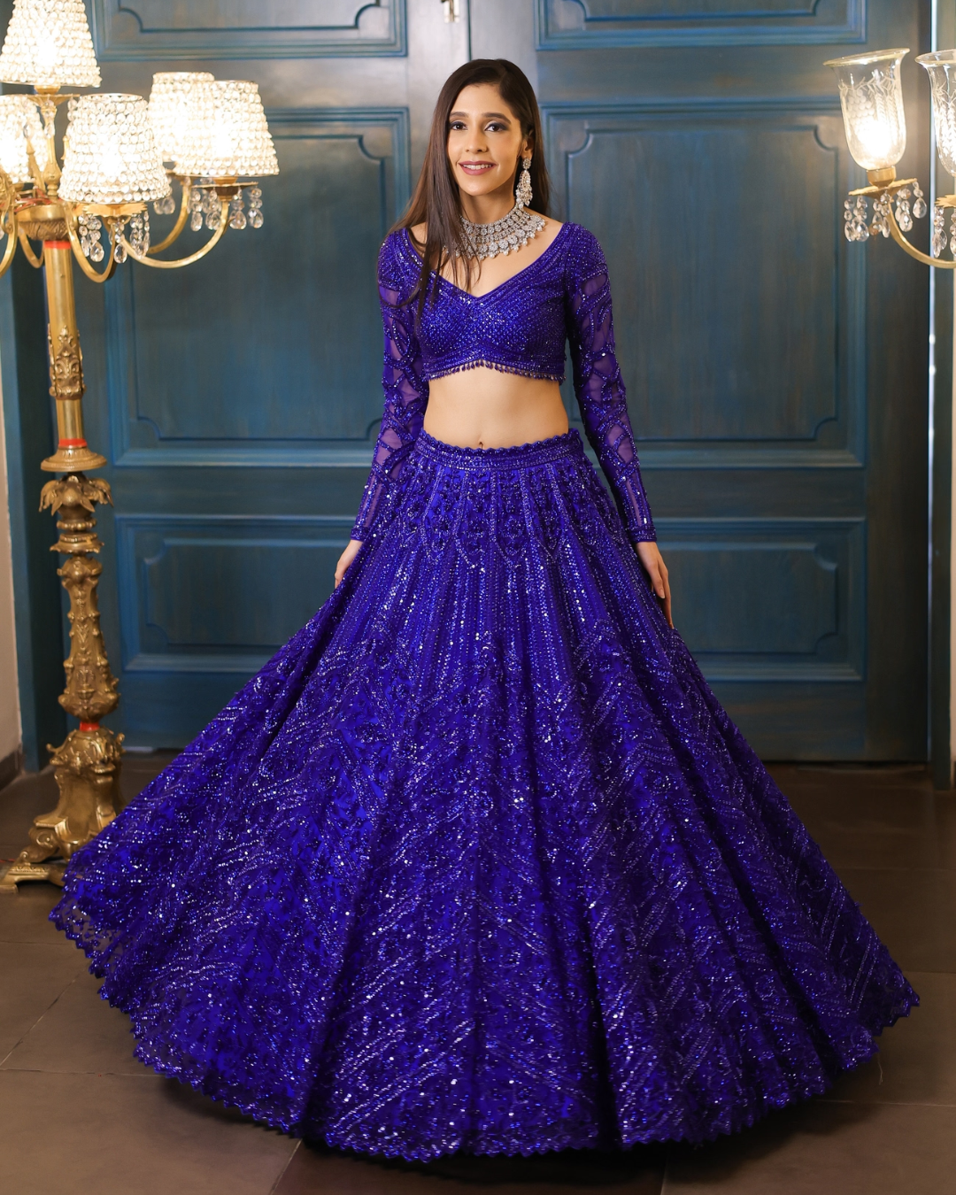 Isa by Dolly Wahal - Sanjana Blue Lehenga From Fiori