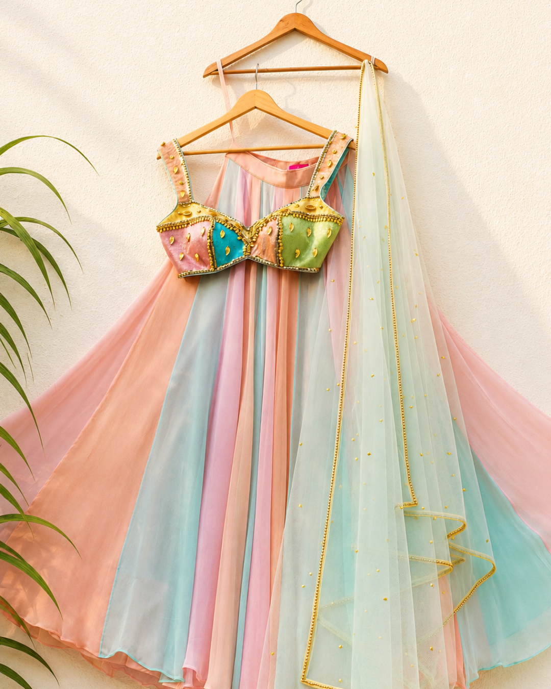 Anisha Shetty - Multicolour Lehenga With Multicolour Cutdana Blouse Set