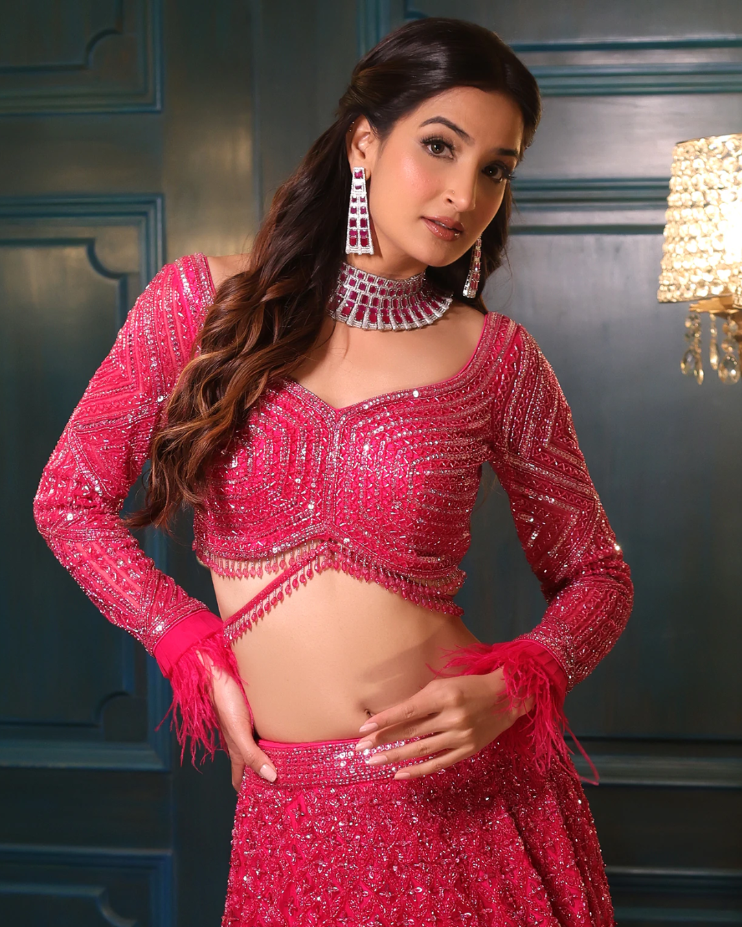 Isa by Dolly Wahal - Hot Pink Lehenga From Athena