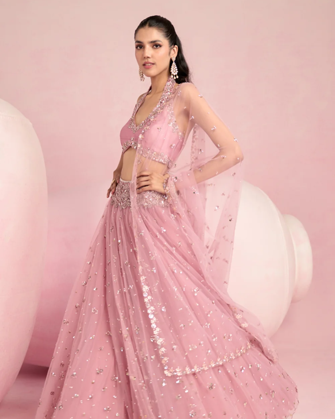 Prevasu - Soft Pink Lehenga Set From Solene