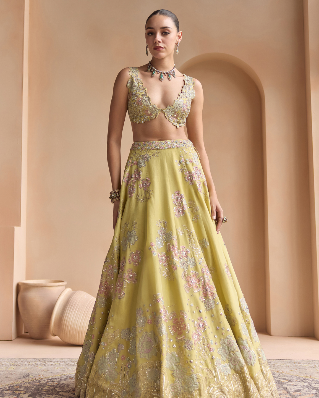 Osaa By Adarsh - Citrus Yellow Embroidered Lehenga Set From Off The Record