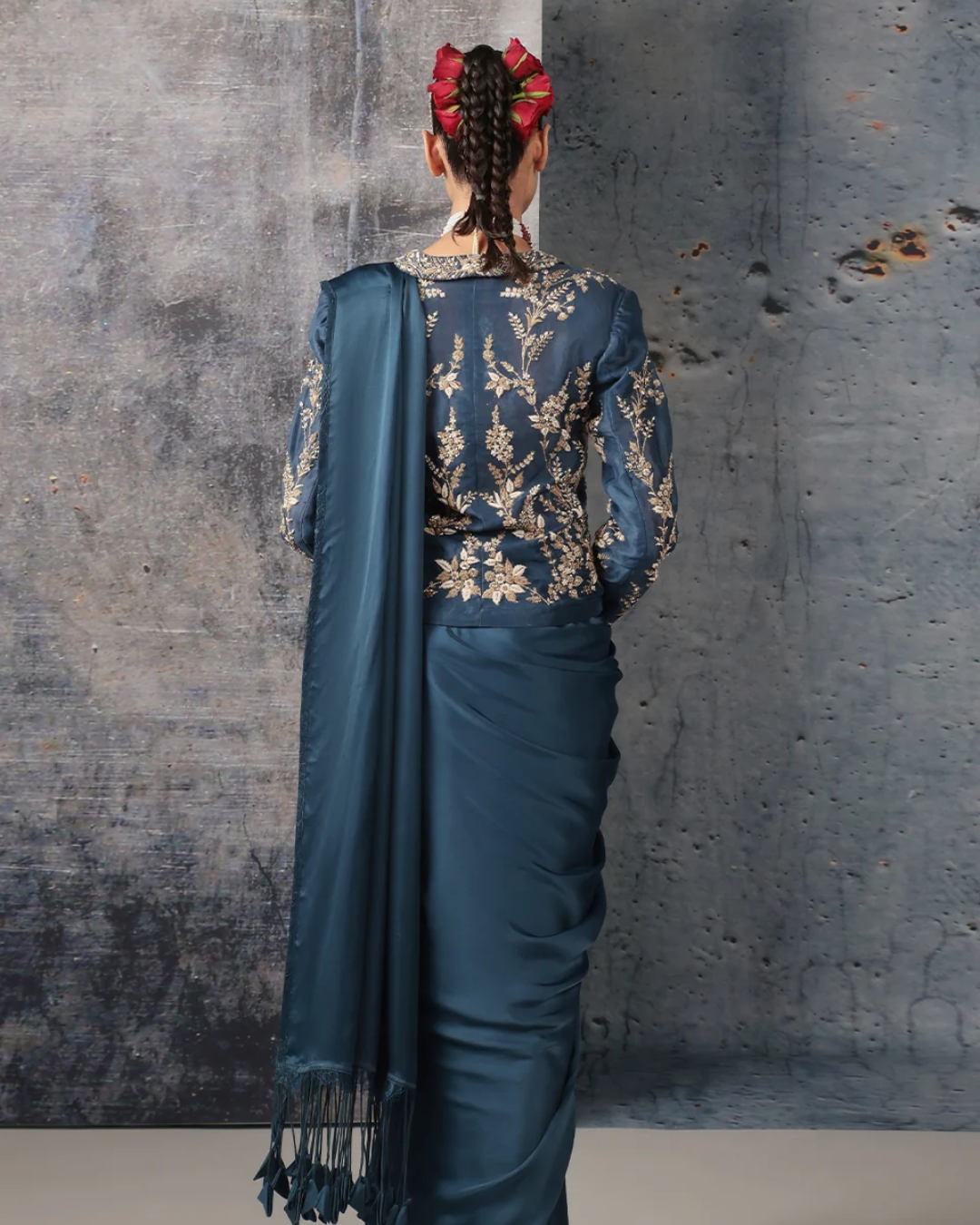 Niti Bothra - Zar-Rang Blue Jacket Saree Set