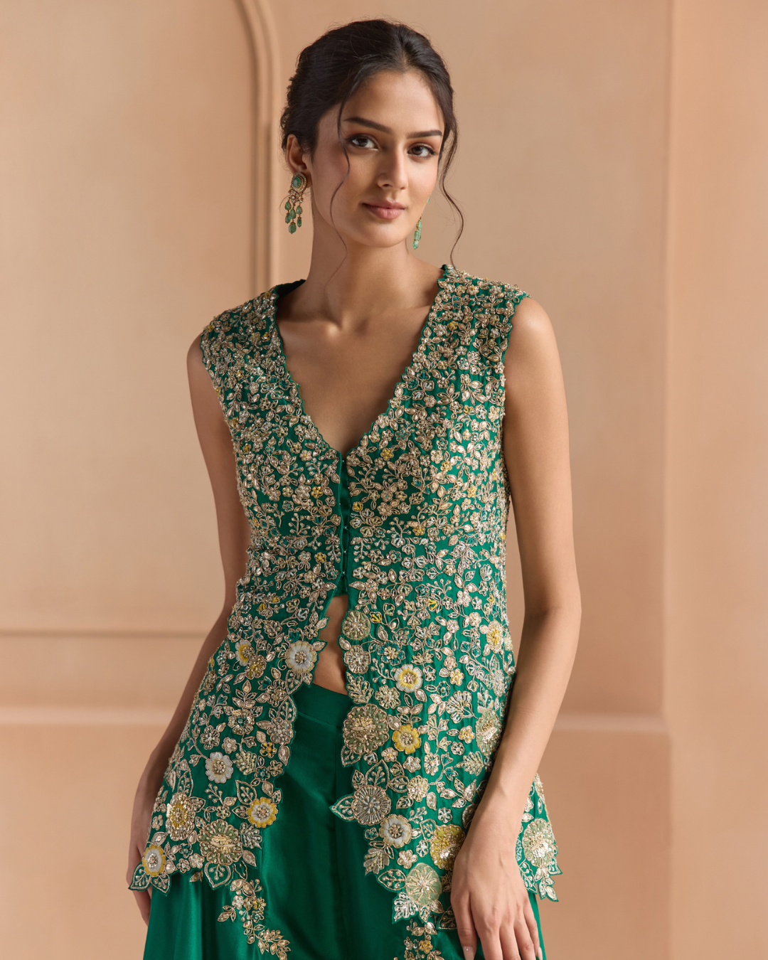 Osaa By Adarsh - Jewel Green Embroidered Peplum Garara Set From Off The Record