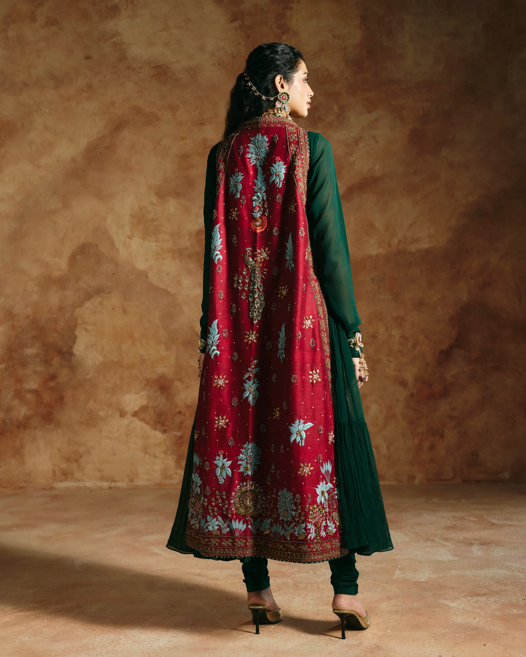 Aman Takyar - Red & Copper Jacket Set From Today's Sindh