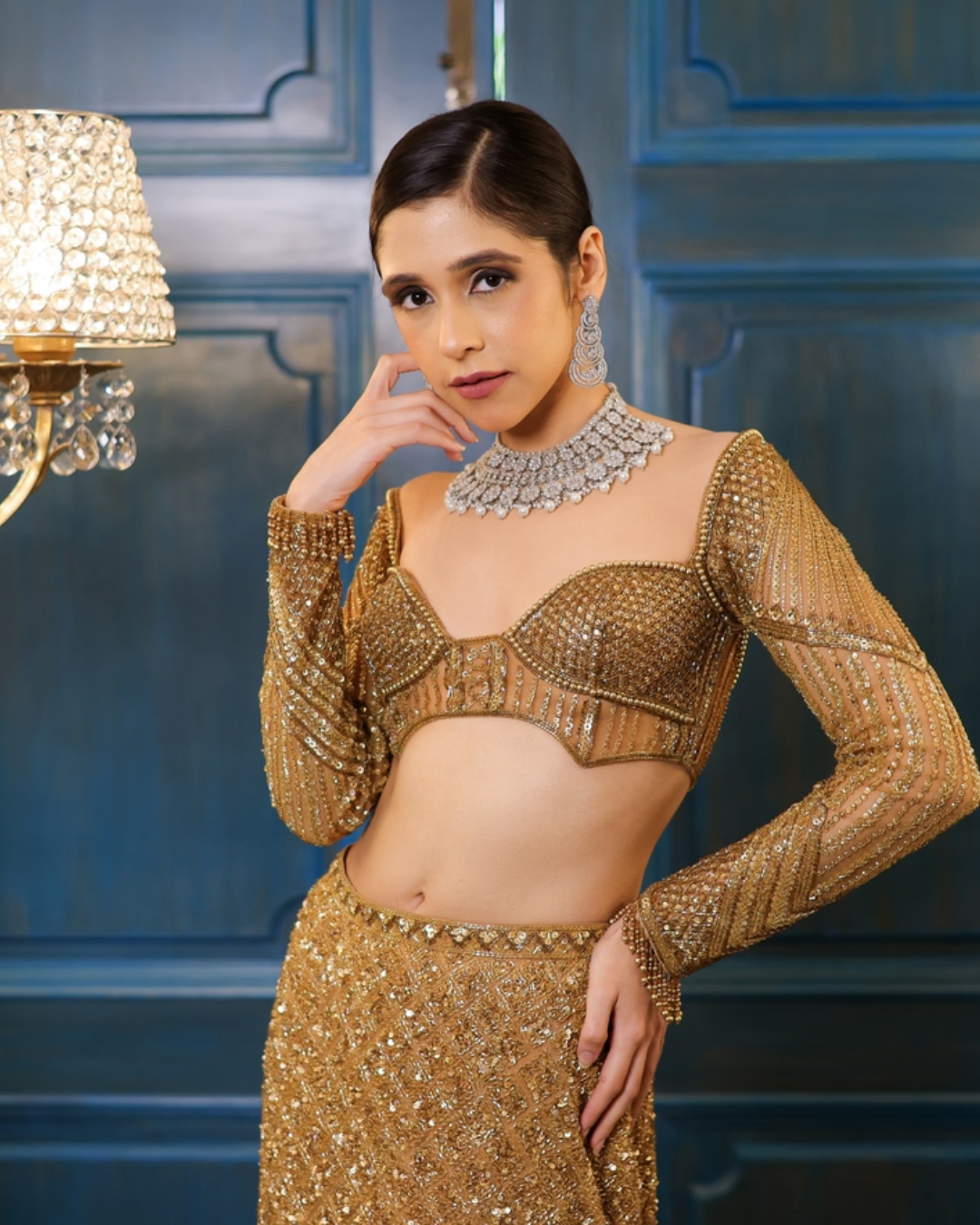 Isa by Dolly Wahal - Stella Gold Fishcut Lehenga From Farra