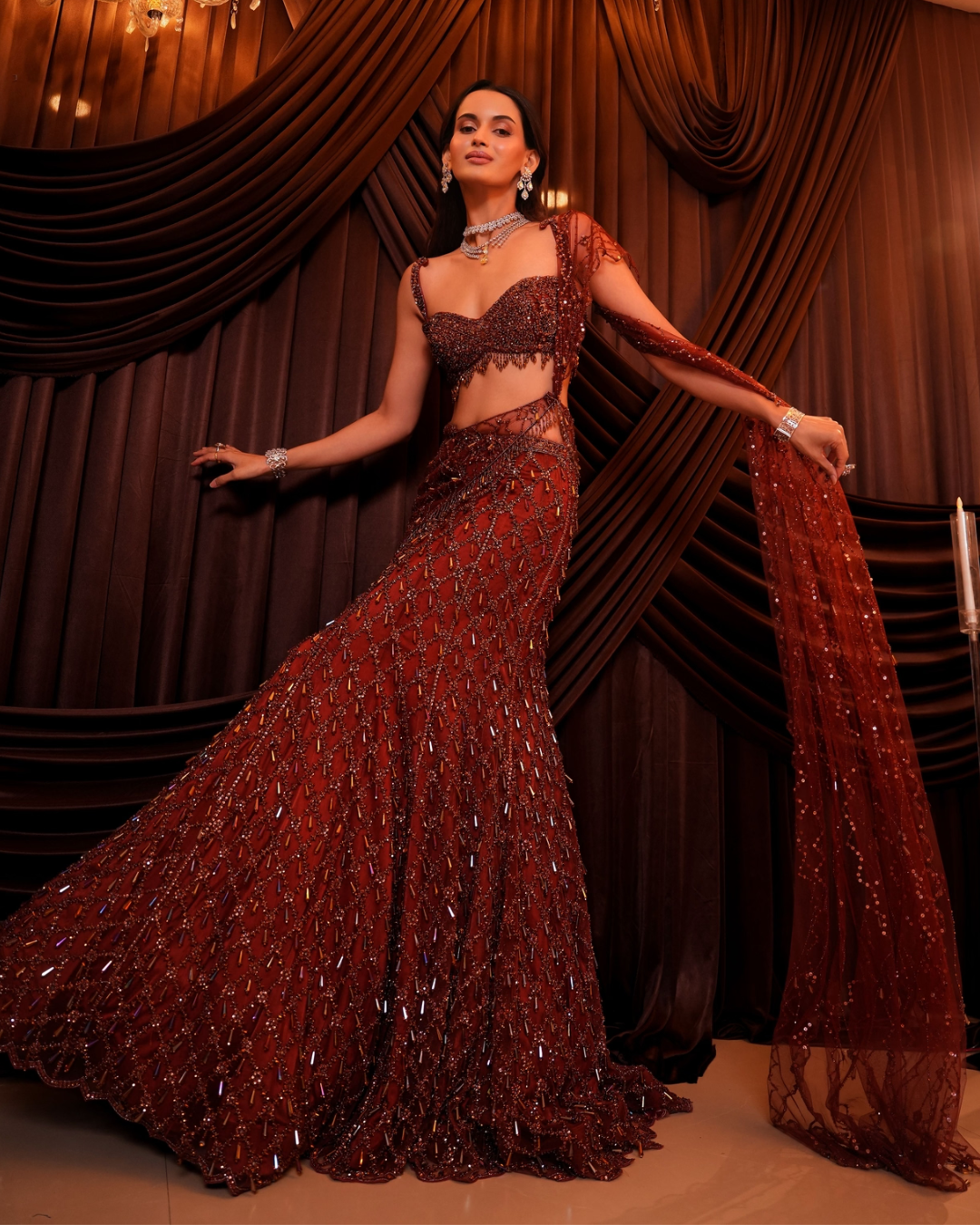 Isa by Dolly Wahal - Caramel Brown Saree From Ittara