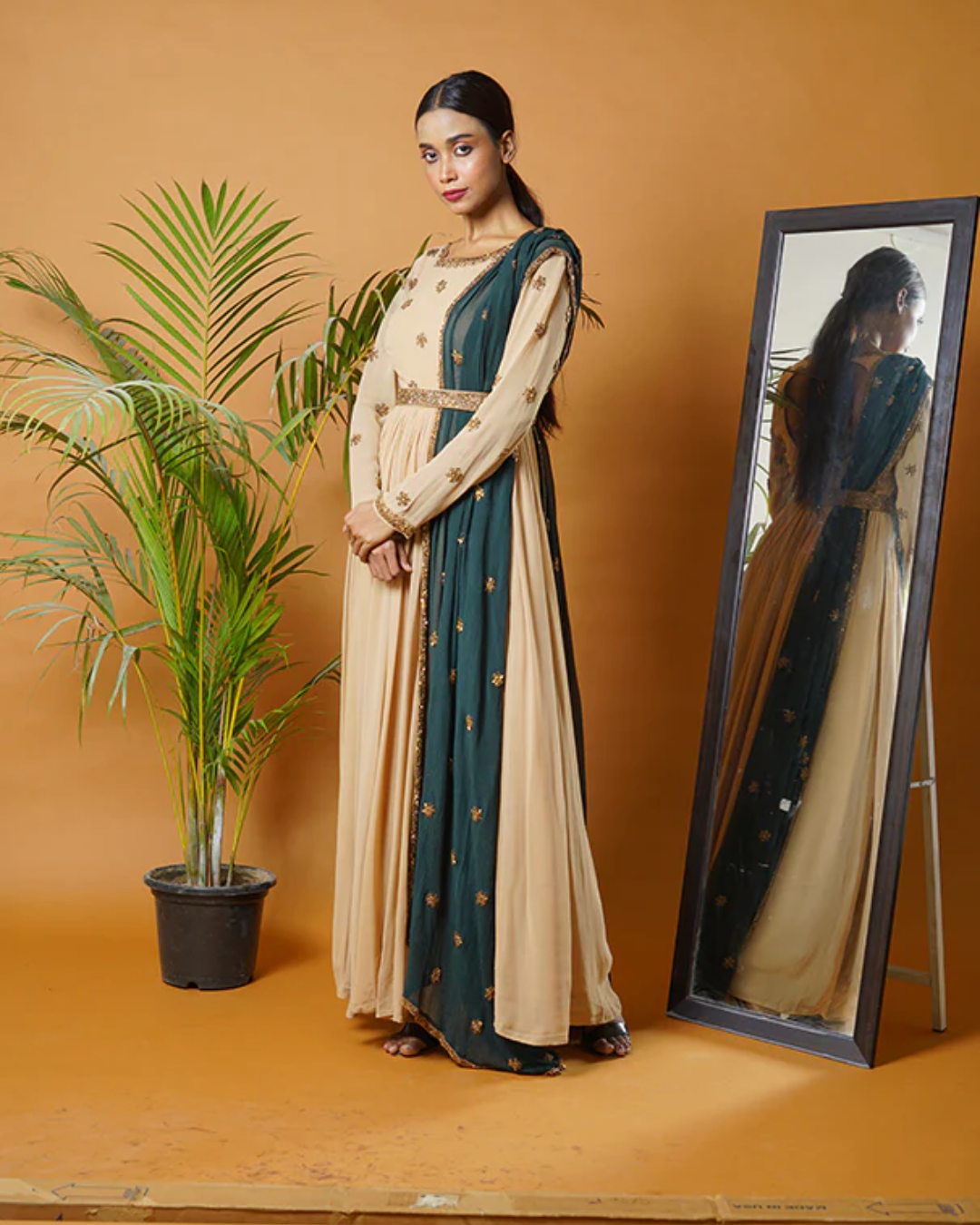 Sonali Bansal - Beige anarkali suit and waistbelt with green dupatta From Fiza