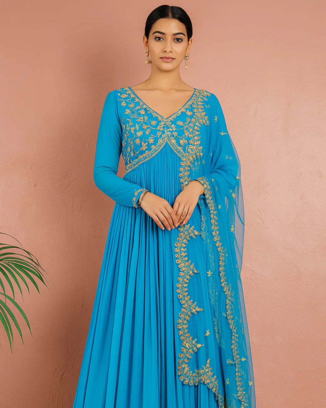 Anisha Shetty - Capri Blue Gota Anarkali Set