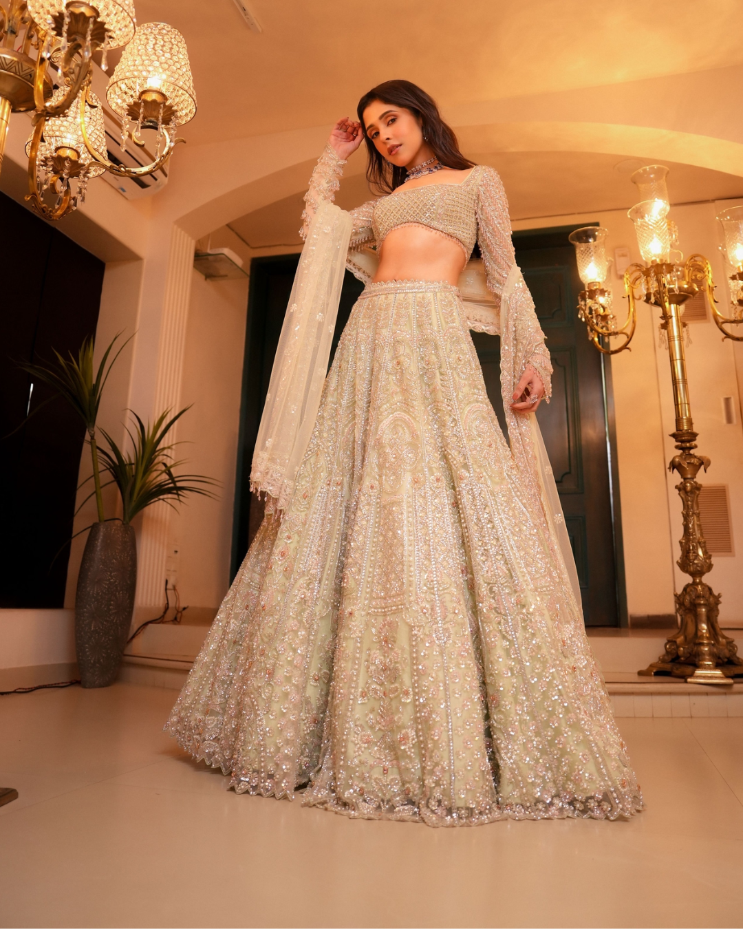 Isa by Dolly Wahal - Sea Green Bridal Lehenga With Pink Accents From Ittara
