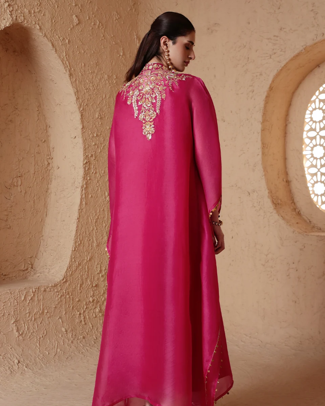 Niti Bothra - Zar-Rang Pink Heavy Kaftan Set