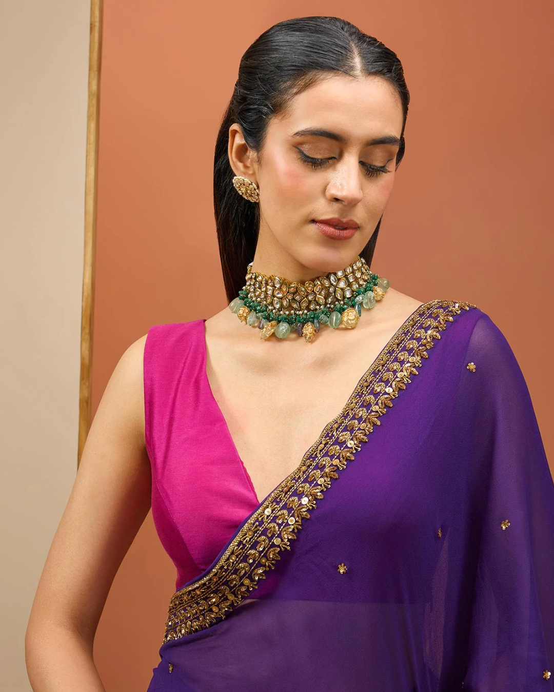 Esha Koul - Deep Purple Saree Set From Noor