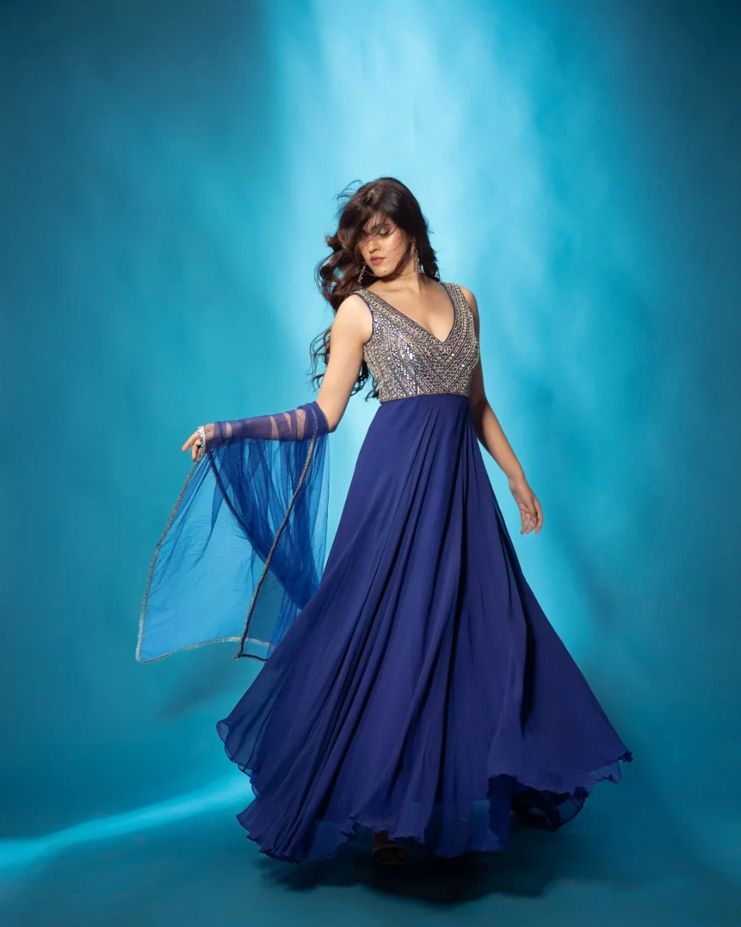 Anisha Shetty - Azure Blue Anarkali Set From Rangin