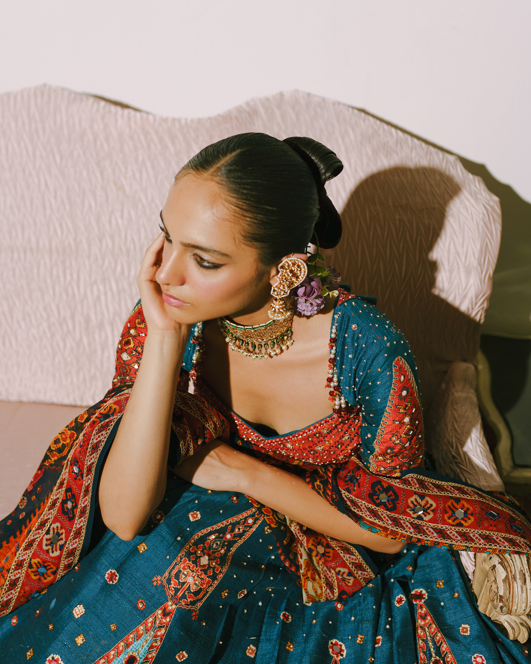 Aditi Gupta - Dark Teal Paisley Lehenga Set