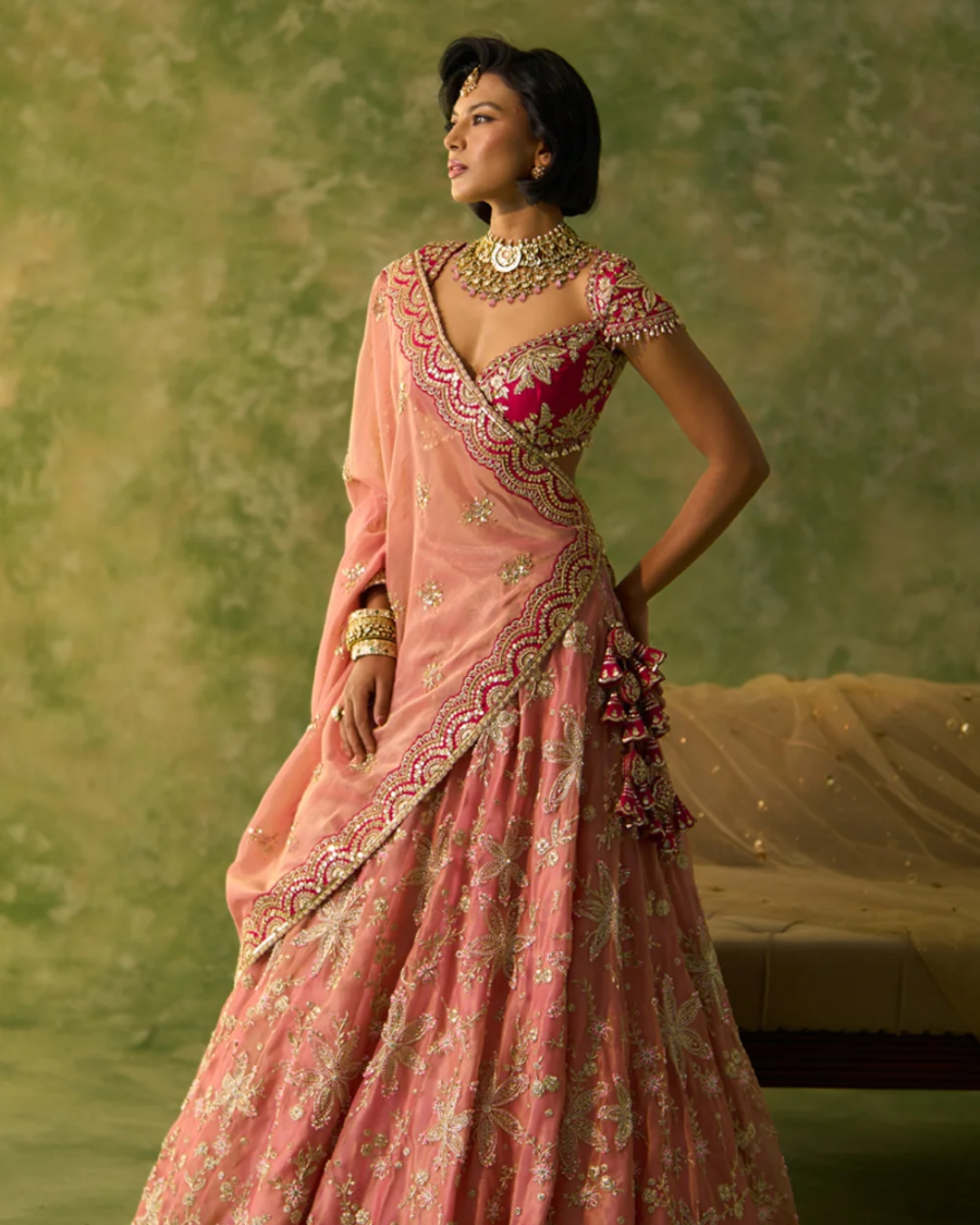 Prevasu - Pink Tissue Bridal Lehenga Set From Silsila