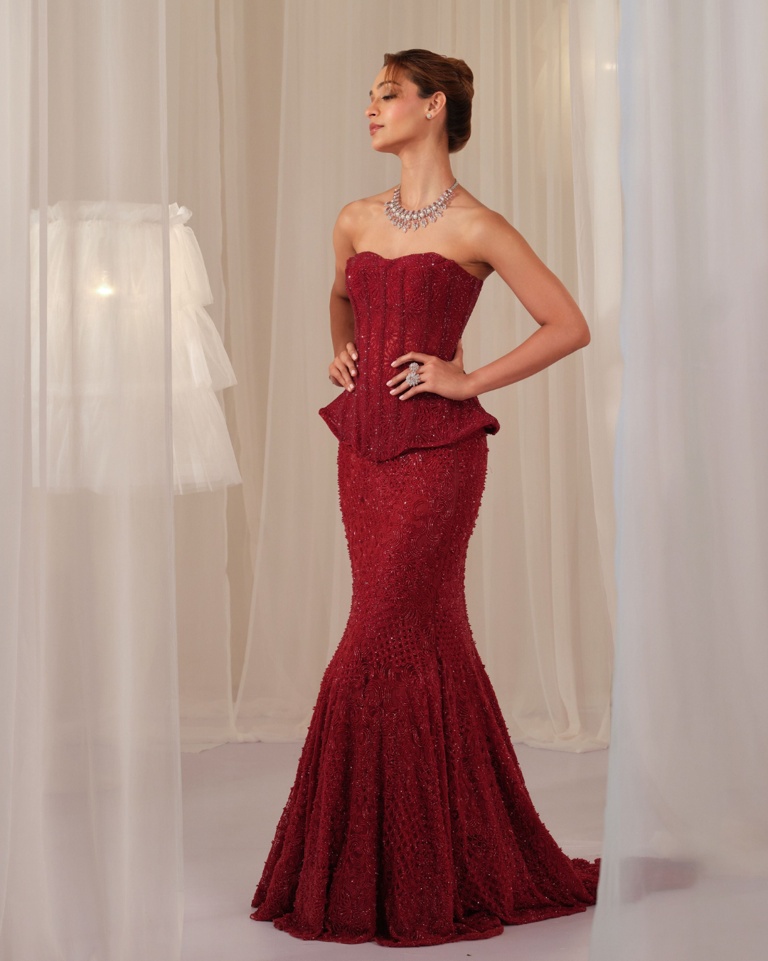 K&A By Karishma And Ashita - Maroon Corset With Fishcut Lehenga From First Love