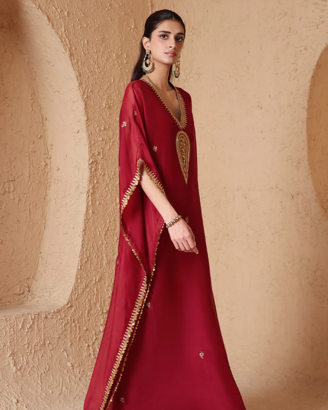 Niti Bothra -  Mehrang Maroon Kaftan Set