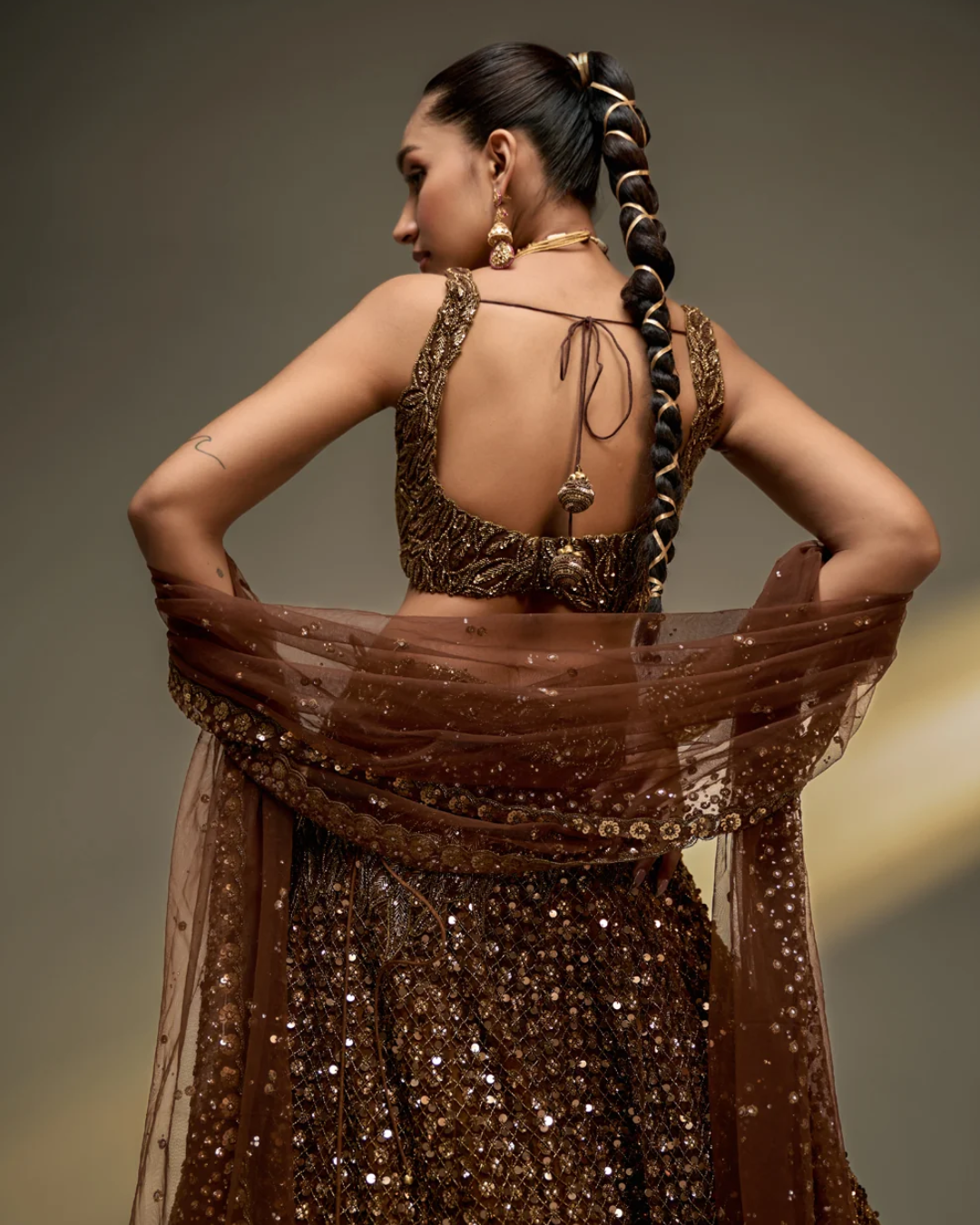 Prevasu - Copper Gold Corset Lehenga Set From The Mocha Edit
