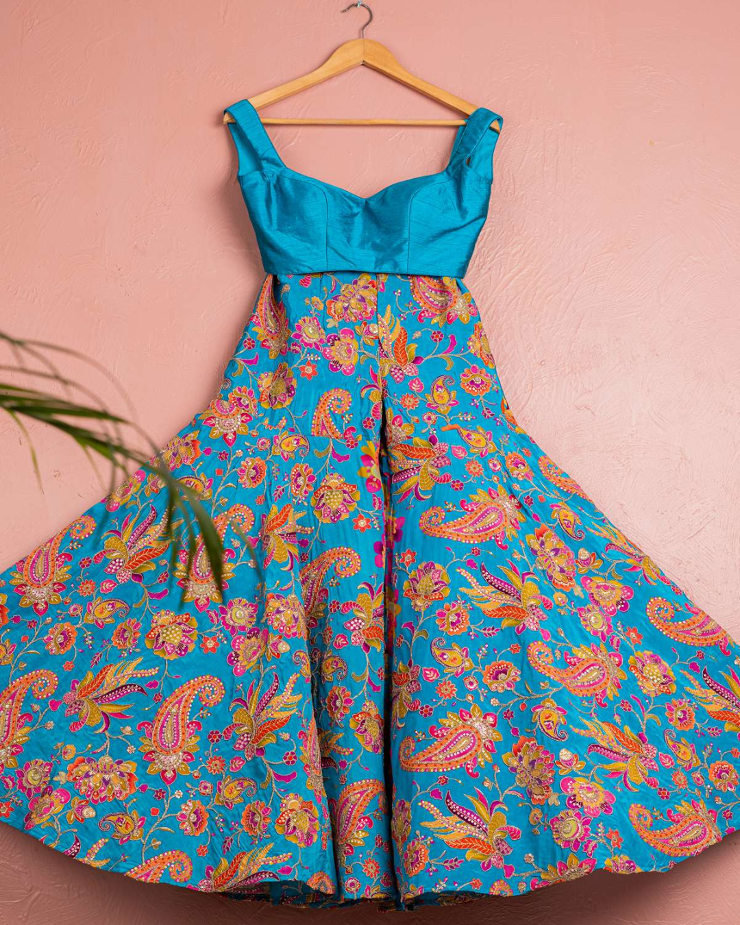 Anisha Shetty - Cerulean Blue Floral Bloom Cape Pallazo Set