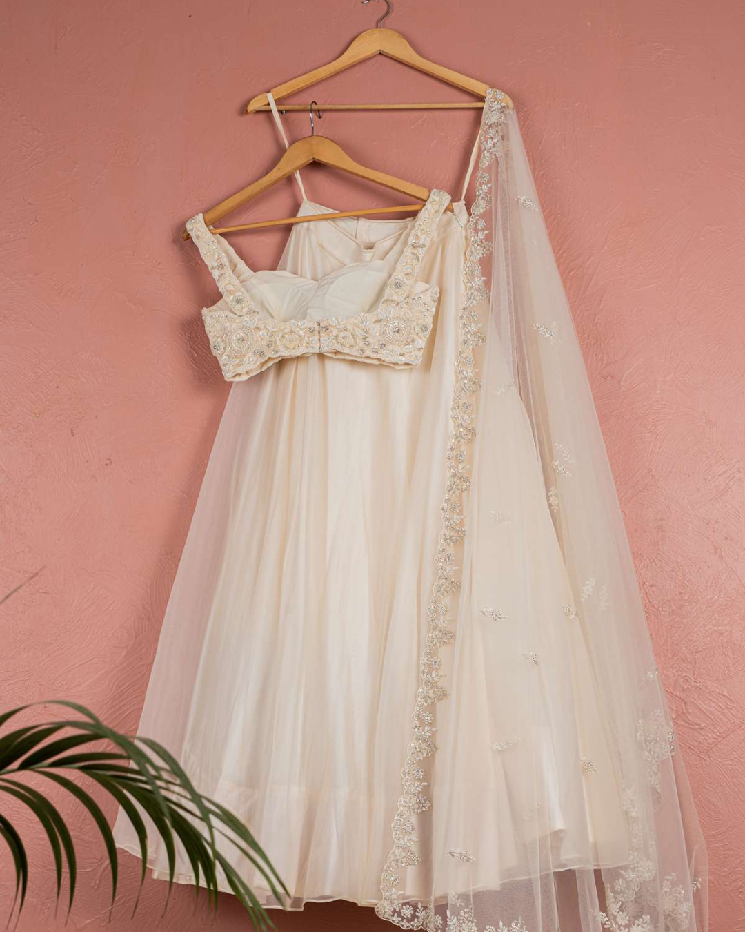 Anisha Shetty - Frosted Pearl Emroidered Blouse & Dupatta With Organza Lehenga Set