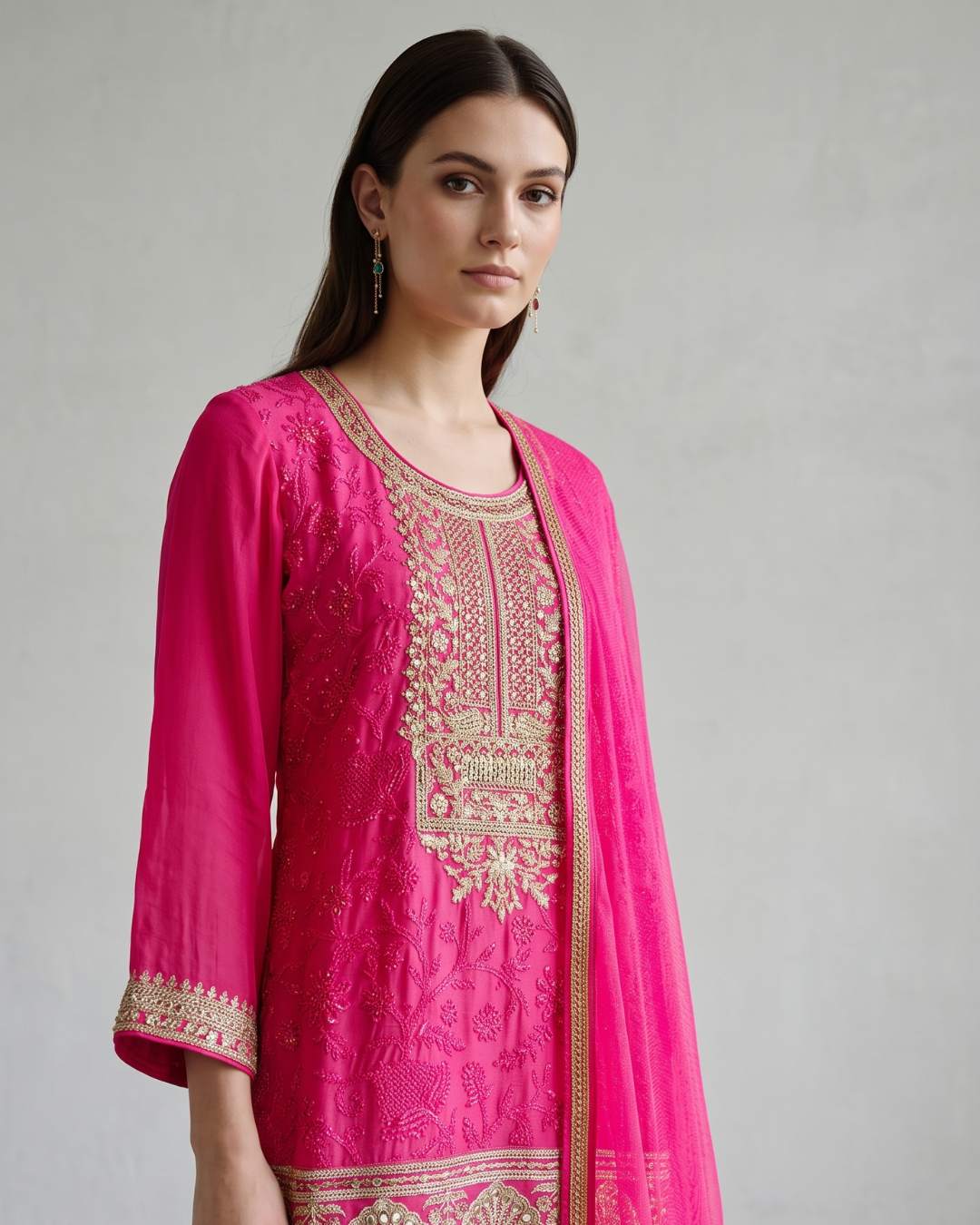Basanti Kapde Aur Koffee - Pink Embroidered Sharara Set From Suits & Shararas