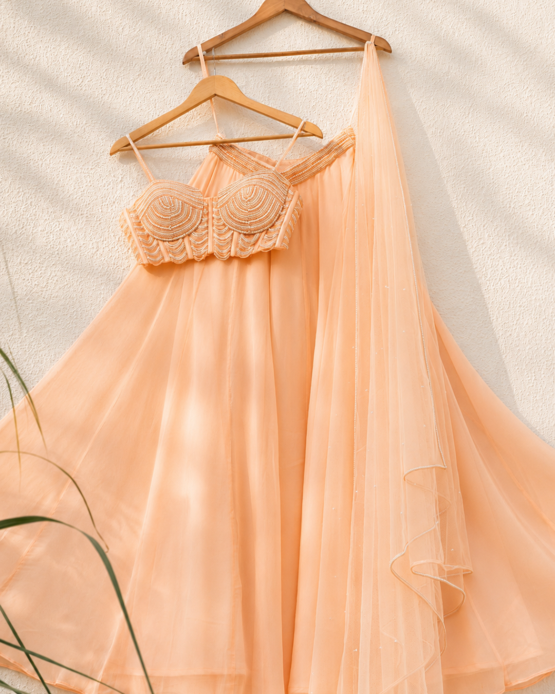Anisha Shetty - Peach Pearl And Cutdana Blouse With Goergette Sharara
