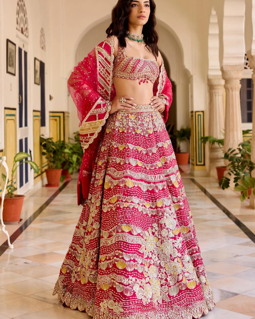 Osaa By Adarsh - Cut Ruby Organza Lehenga Set From SAFAR