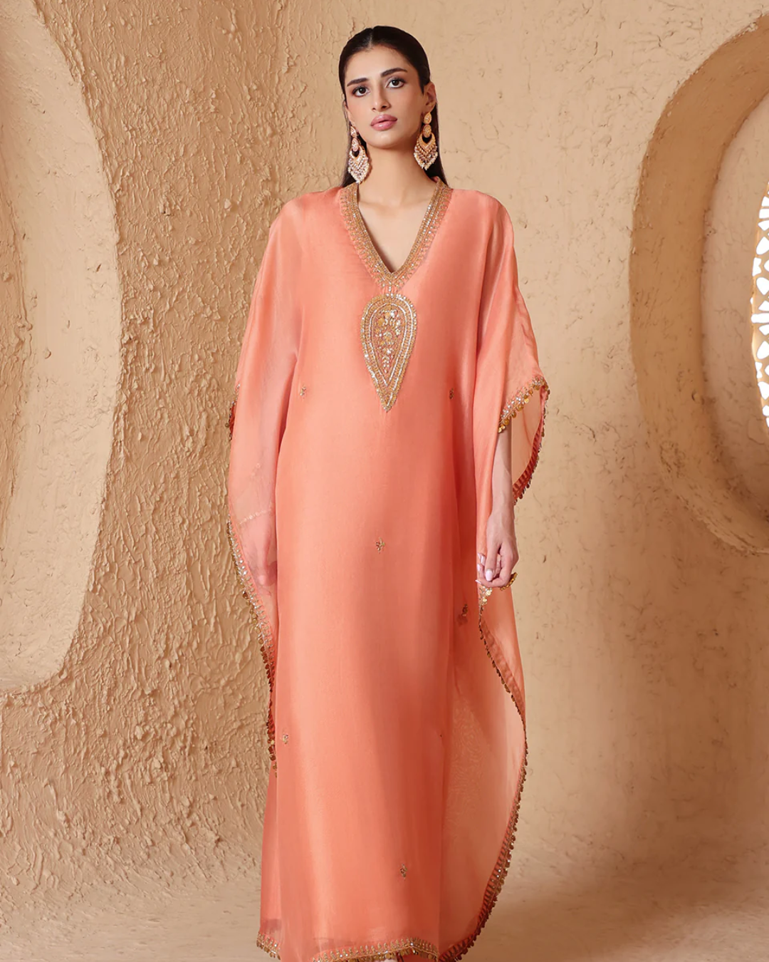 Niti Bothra - Mehrang Peach Kaftan Set