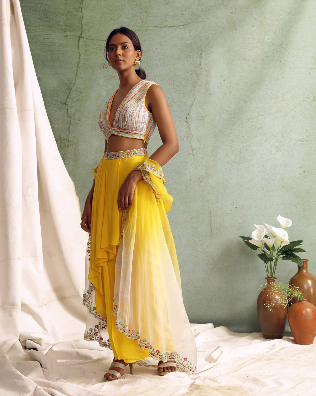 Priyanka Jain - Crop Top With Draped Skirt And Cape From Love Of Tomorrow