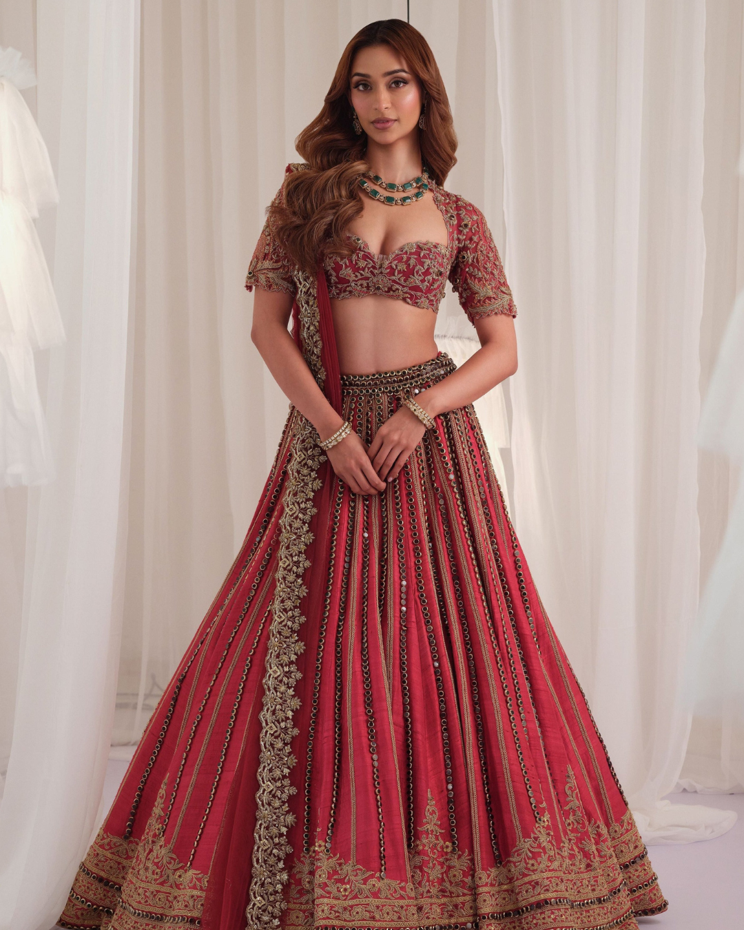 K&A By Karishma And Ashita - Maroon Marodi Raw Silk Lehenga With Blouse & Dupatta From First Love