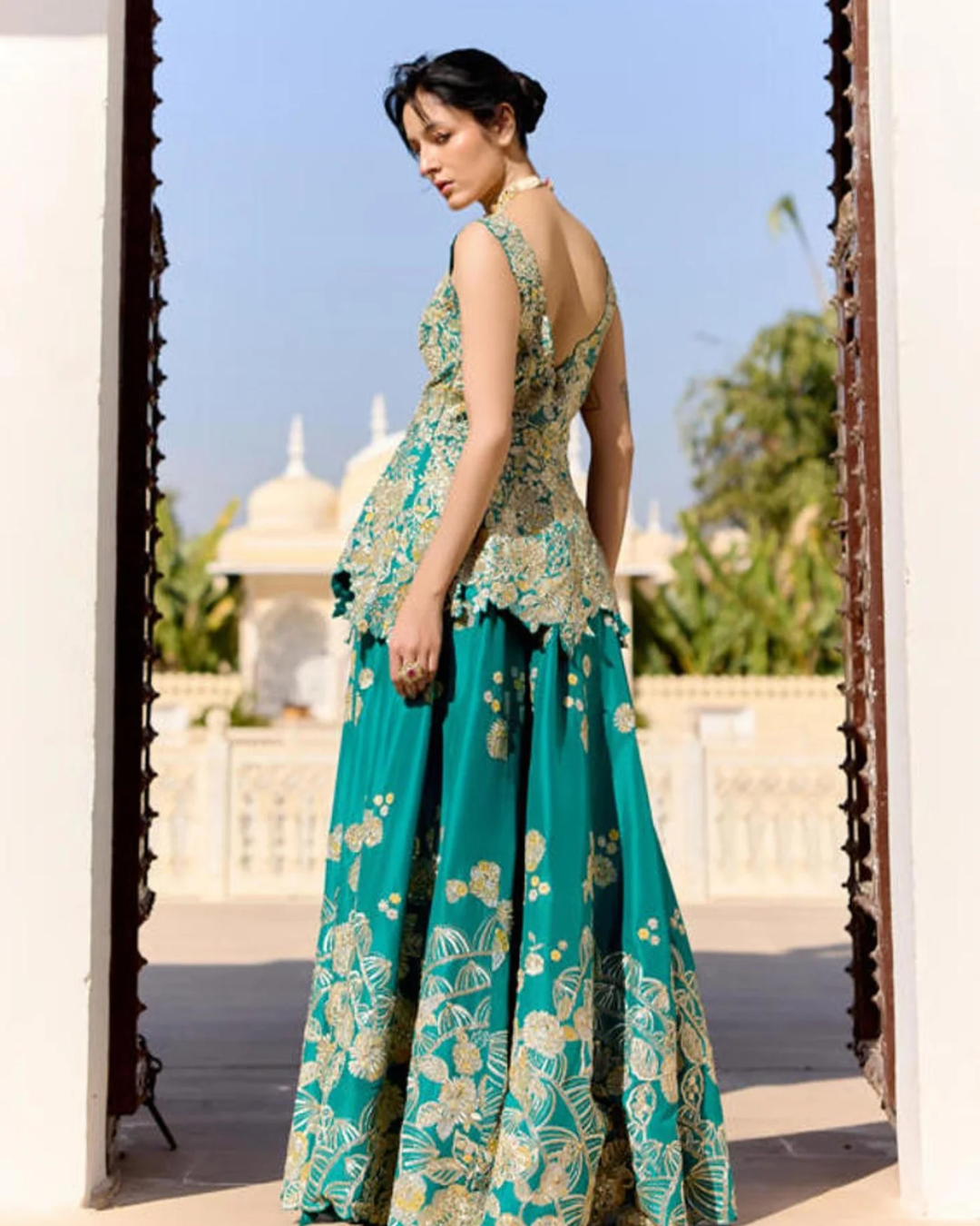 Osaa By Adarsh - Pine Green Peplum Garara Set From SAFAR