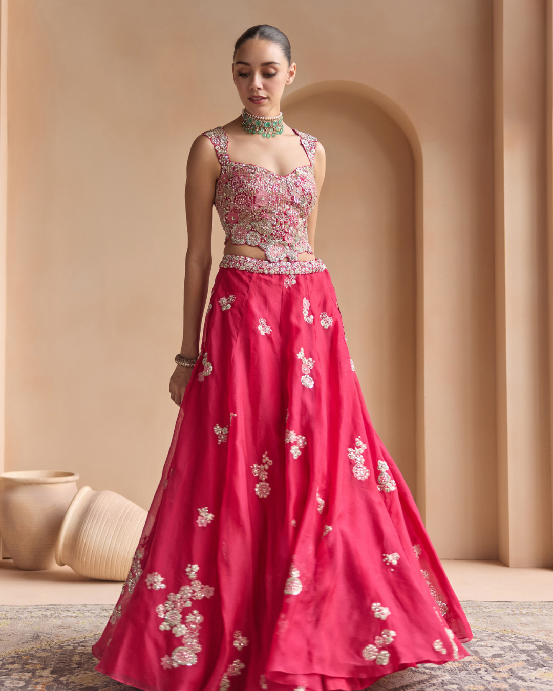 Osaa By Adarsh - Cut Ruby Embroidered Organza Lehenga Set From Off The Record