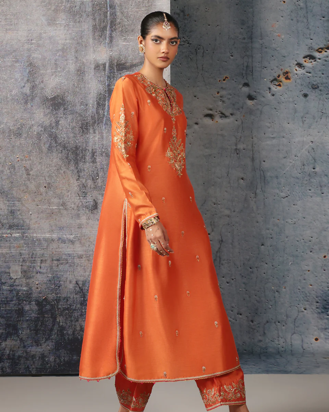 Niti Bothra - Mehrang Orange Straight Long Kurta Set