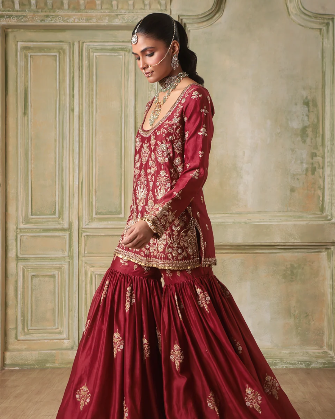 Niti Bothra - Zar-Rang Maroon Sharara Set