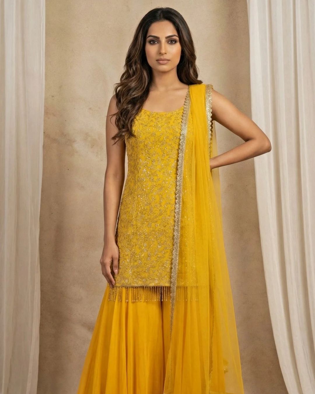 Anisha Shetty - Mango Yellow Sharara Set