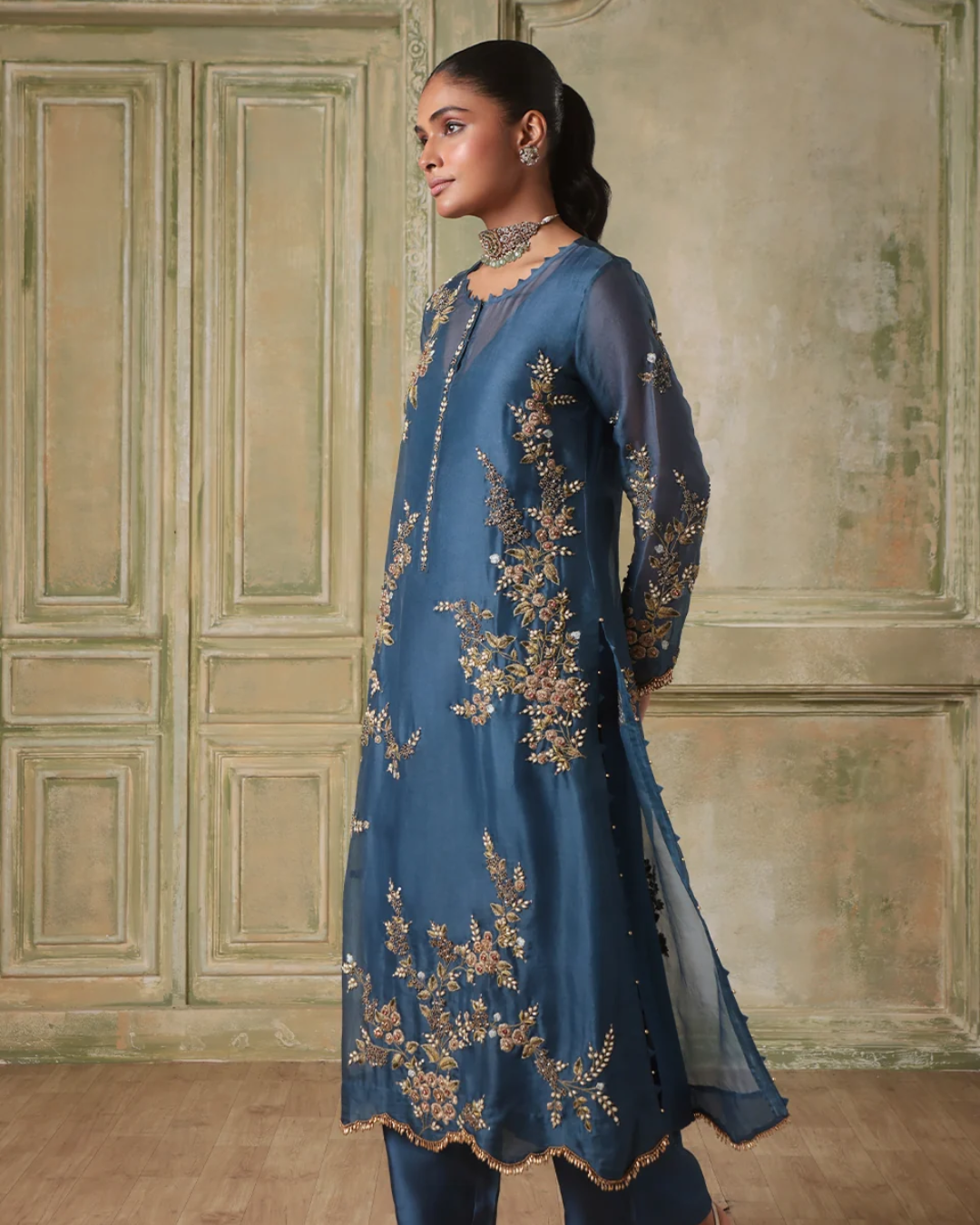 Niti Bothra - Zar-Rang Blue Multicolor Jaal Kurta Set