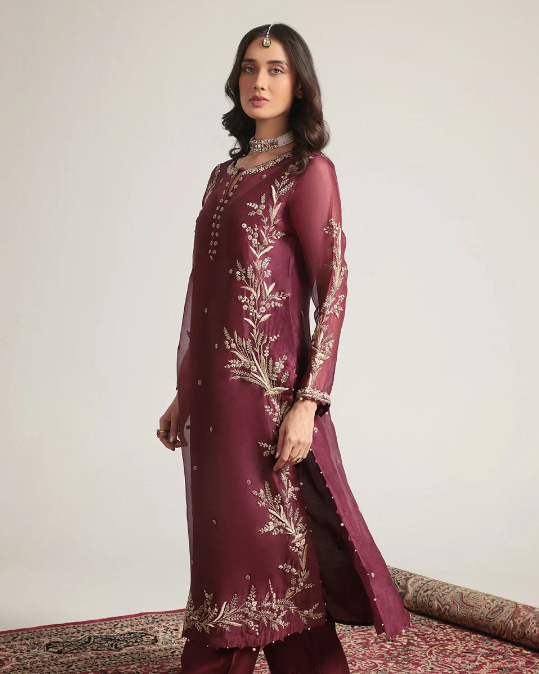 Niti Bothra - Zar-Rang Wine Light Phool Patti Kurta Set
